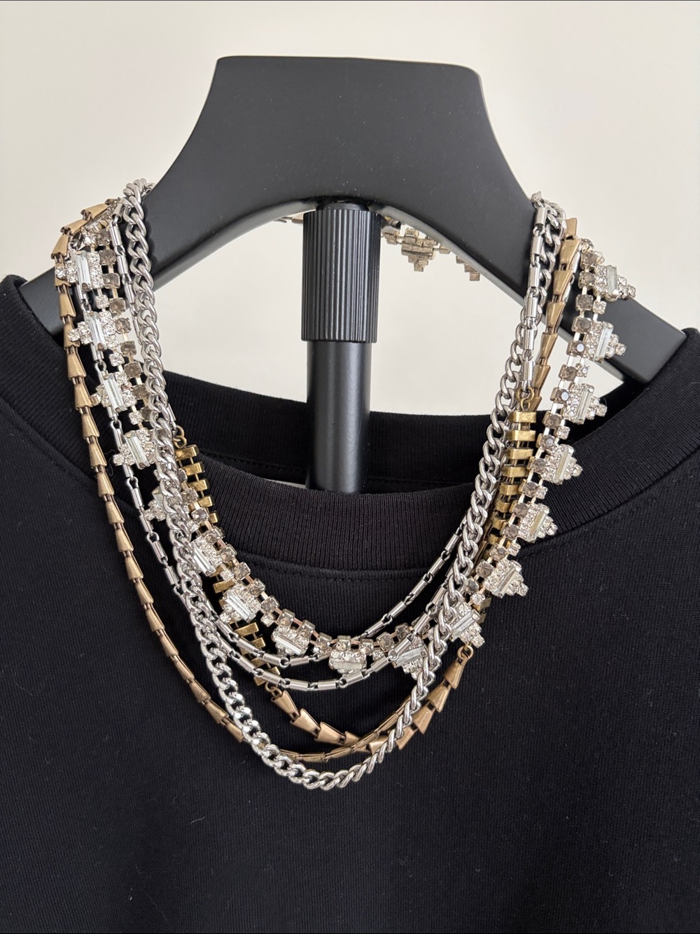 Stella & Dot Two-Tone Layered Crystal Chain Necklace - Silver & Gold